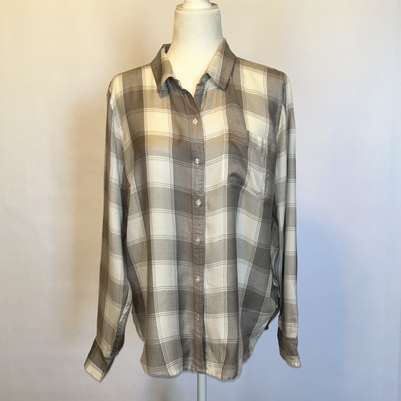 Lucky Brand gray and white super soft flannel button up shirt szL - Picture 3 of 11